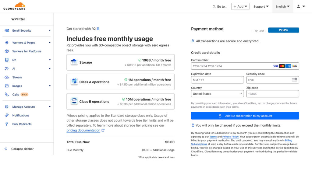 Add payment method to Cloudflare for R2