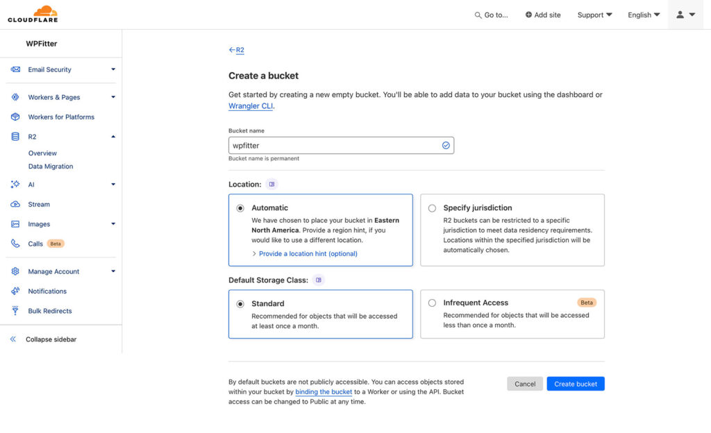 Create a bucket in Cloudflare R2