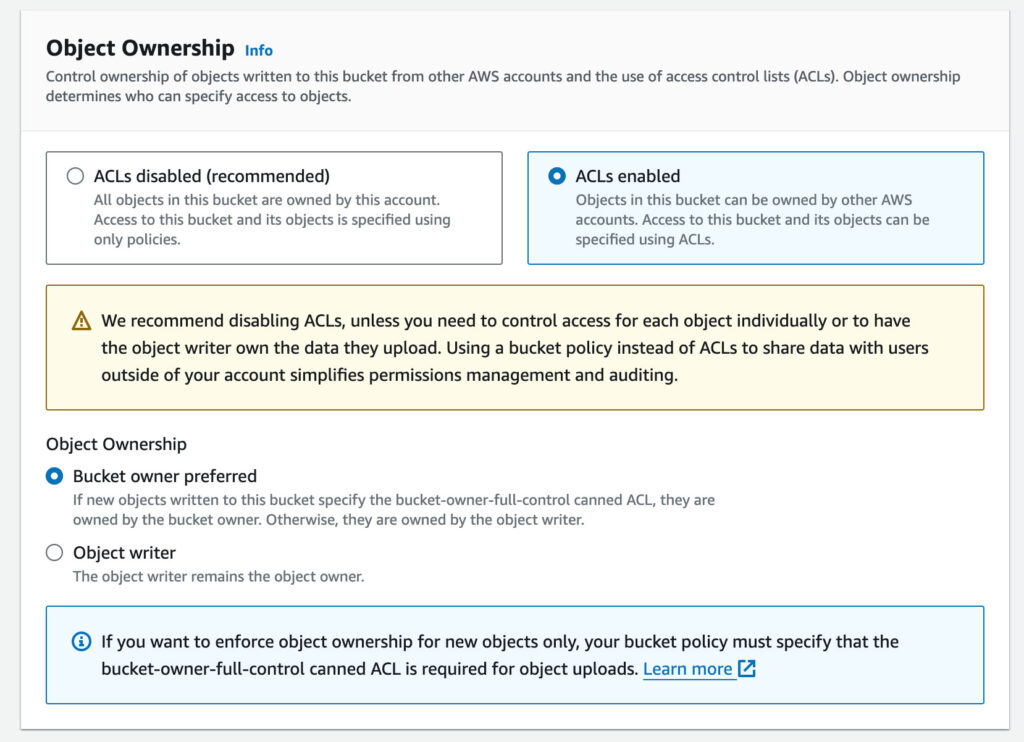 ACLs Enabled in AWS S3 Bucket