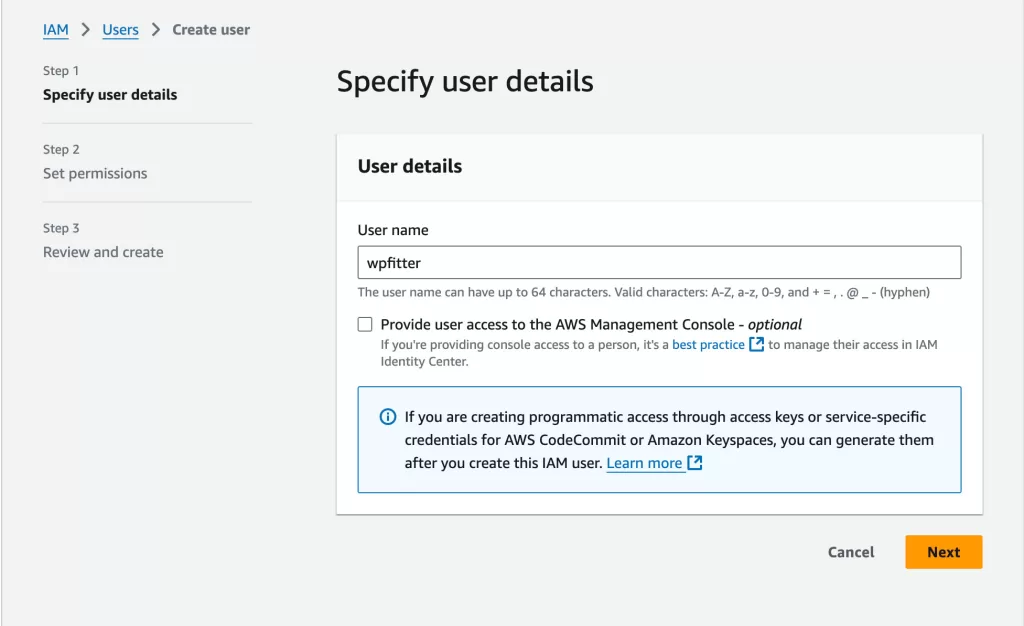 Create a new user in IAM AWS